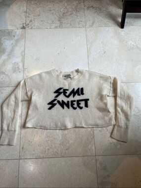 Wildfox 100% Cashmere ‘Semi Sweet’ Cream Cropped Crew Sweater Sz Small